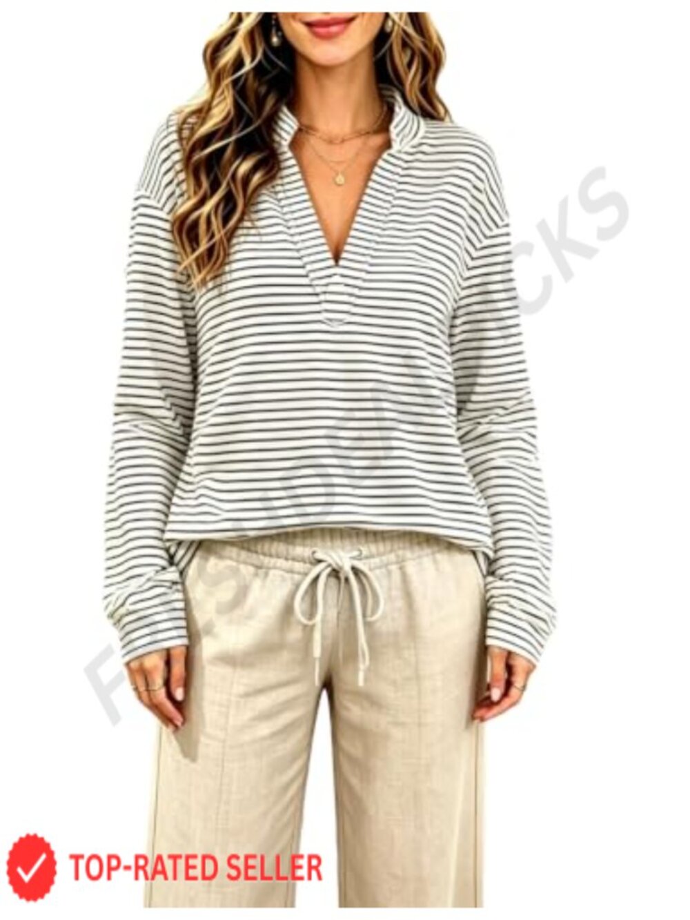 Women's V-Neck Henley Sweatshirt Long Sleeve Polo Collared Pullover
